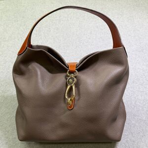 Dooney & Bourke Belvedere Logo Lock Pebbled Leather Large Hobo Bag Gray Taupe